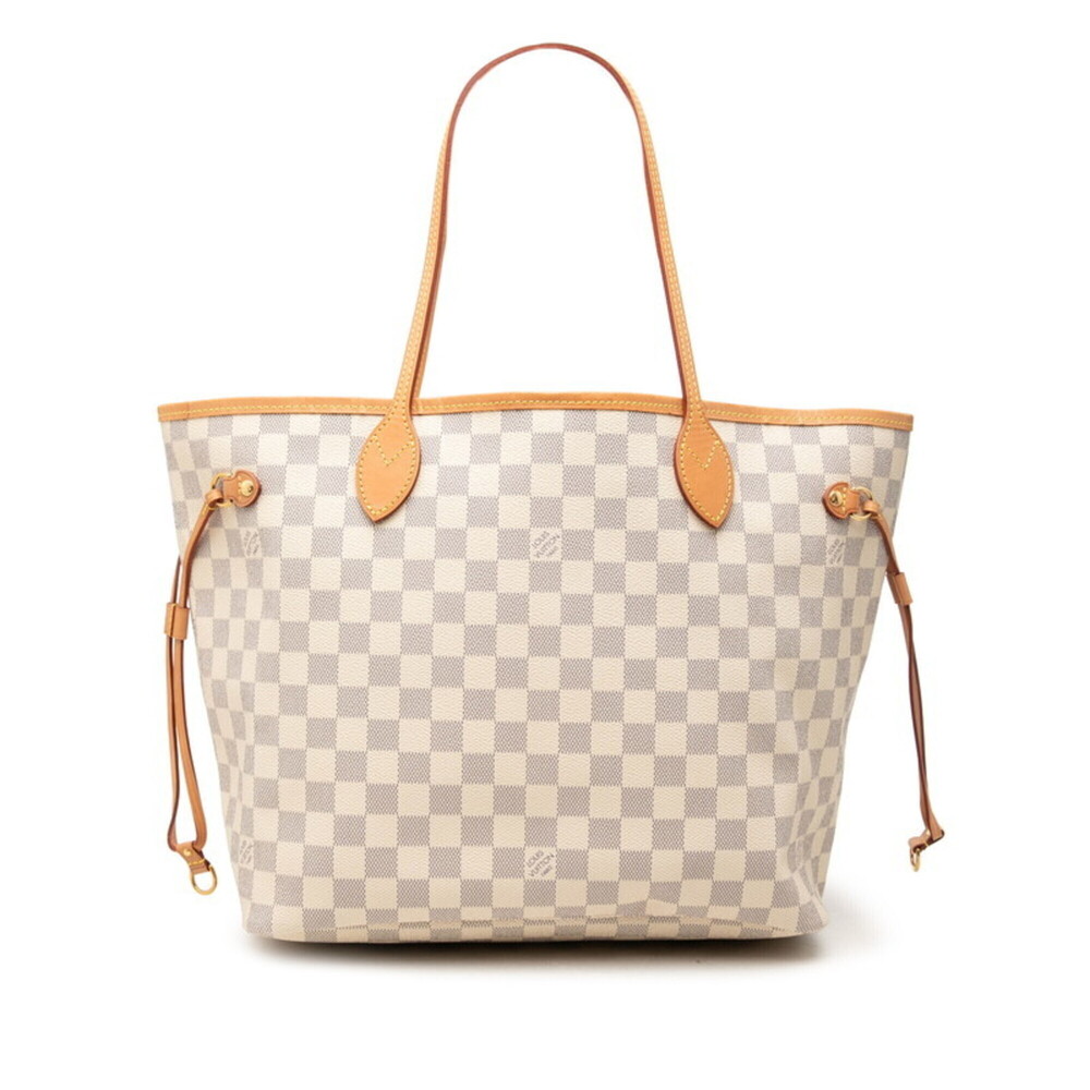 Louis Vuitton Damier Azur Neverfull MM Tote Bag Shoulder N51107 White Leather...